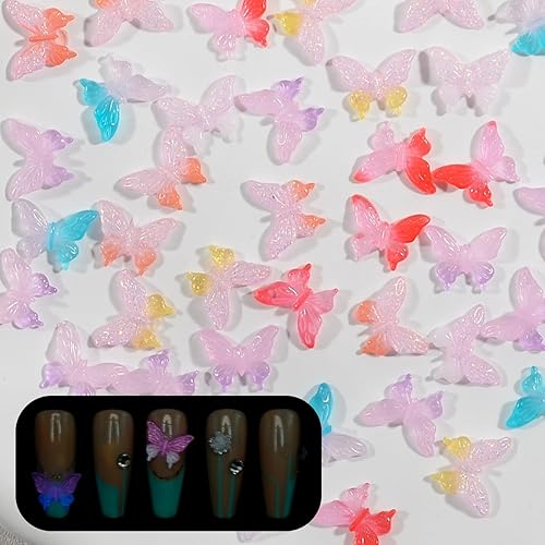 100 dijes de mariposa para uñas, 3D, con forma de mariposas, resina, brillantina, para uñas acrílicas, suministros de decoración de uñas (coloridos)