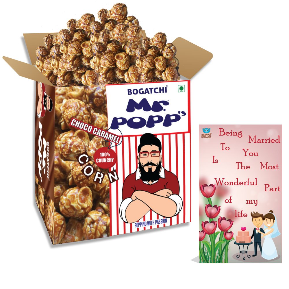 BOGATCHI Mr.POPP's Dark Chocolate Popcorn, HandCrafted Gourmet Popcorn Party Snacks, 100% Crunchy Delicious Fully Popped Corns,, Best Anniversary Gift for Wife, 375g + FREE Happy Anniversary Greeting Card-picture-14