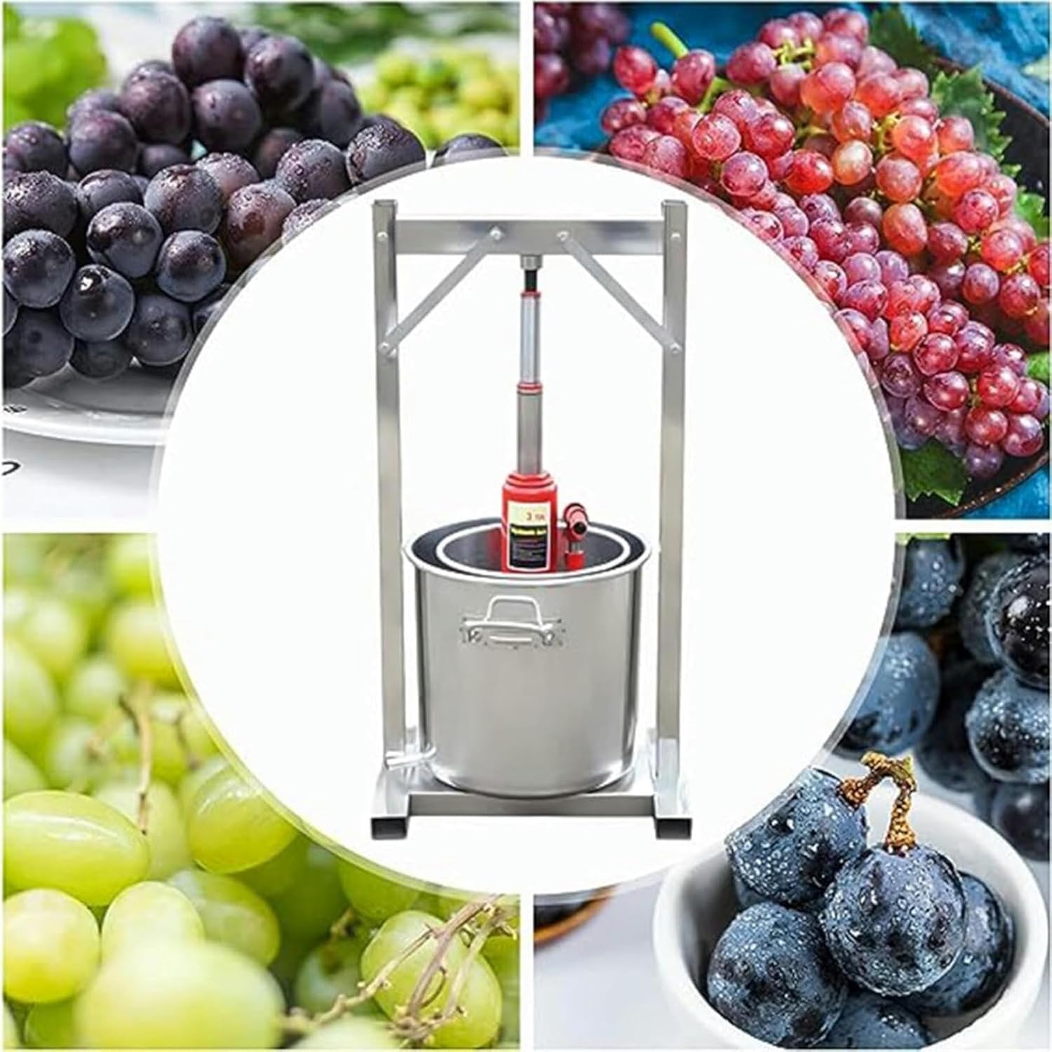 Fruit Wine Press 12L Grape Press for Wine Making Wine Press Machine W/Dual Stainless Steel Barrels Wine Cheese Fruit Vegetable Tincture Press W
