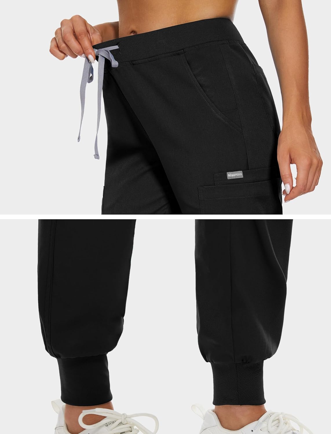 Women's Scrub Pants - Elastic Waist Pants for Women 8 Pocket Joggers Pants Stretch Nurse Scrubs Bottoms - Image 5