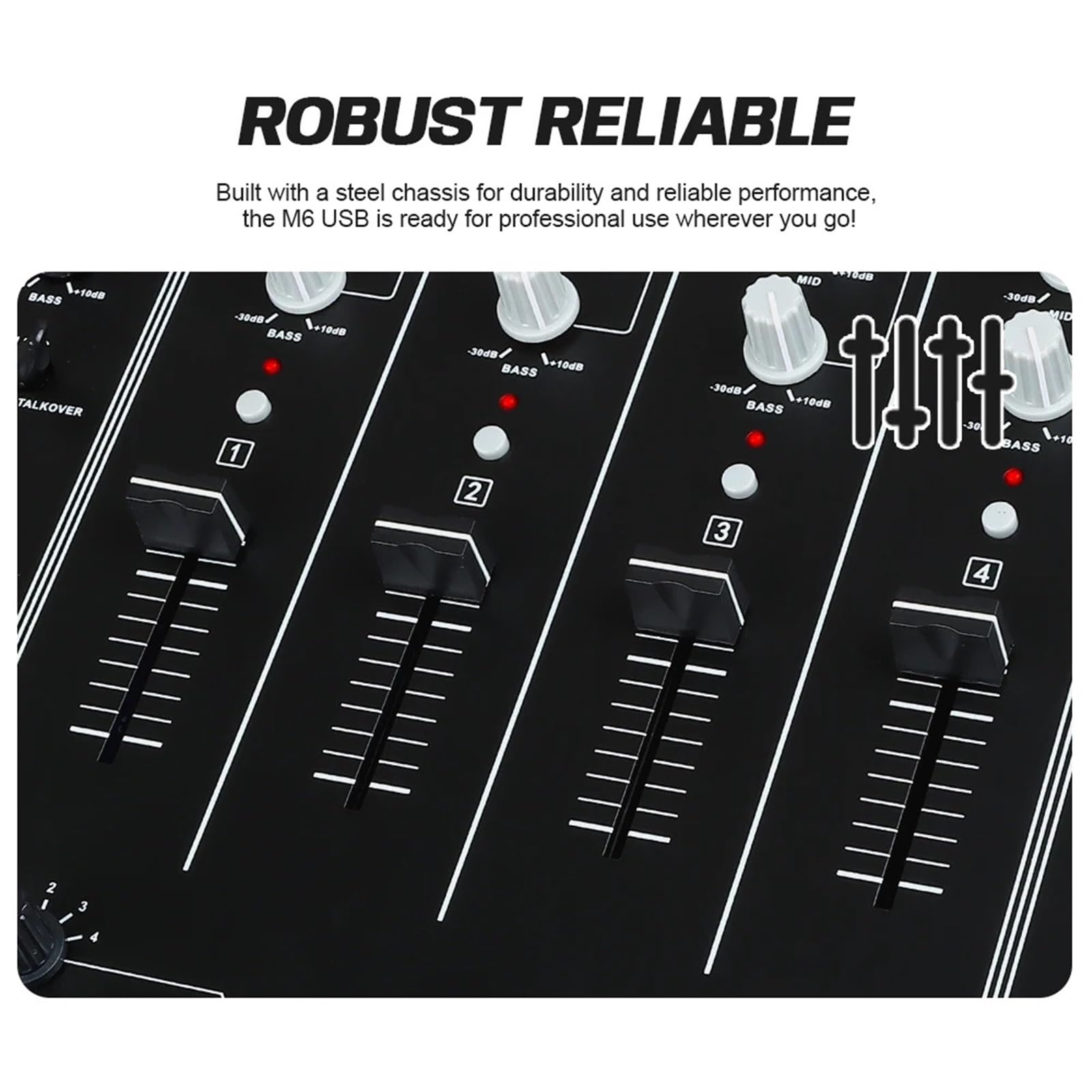 DJ Controller, Mixer DJ USB a 4 canali con interfaccia integrata, equalizzatore a 3 bande, ingresso fono e crossfader sostituibile for DJ Stage