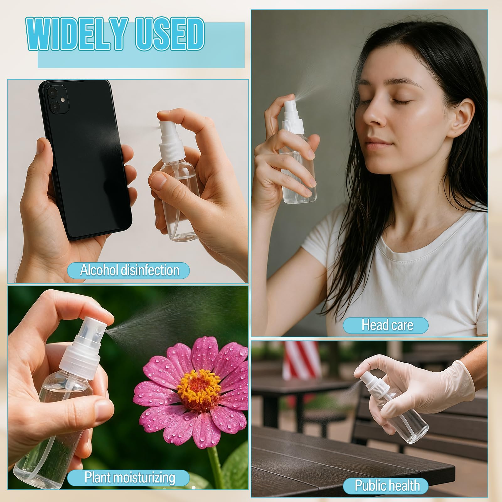 Uiifan 400 szt. mini przezroczystych butelek z rozpylaczem 30 ml małe puste plastikowe butelki z drobną mgiełką z małymi lejkami na olejki eteryczne podróżne perfumy alkoholowe