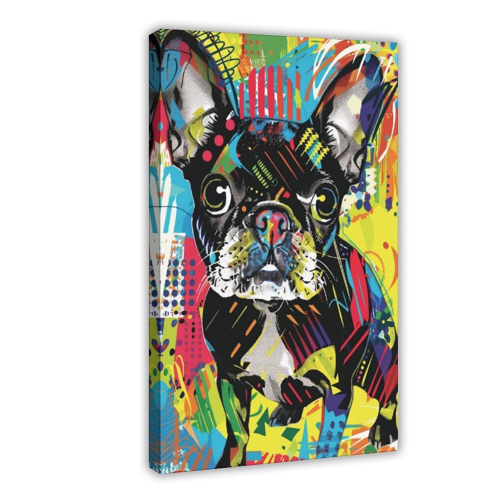 MRYCQ Vibrant French Bulldog Poster Canvas Poster for Dorm Room Decor Gift