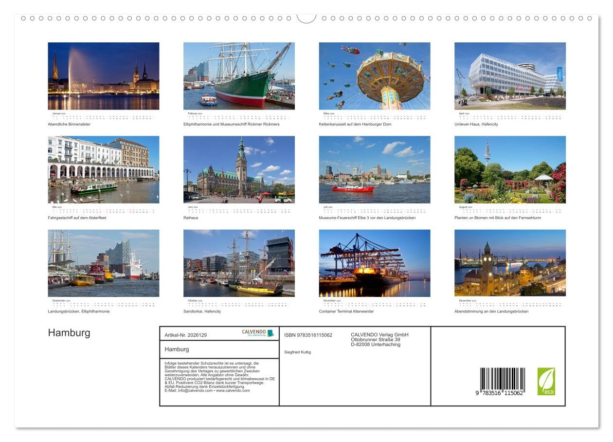 Hamburg (hochwertiger Premium Wandkalender 2026 DIN A2 quer), Kunstdruck in Hochglanz: Der Kalender zeigt Highlights der Hamburger City mit Hafen, ... Hamburger Dom und Alster. (CALVENDO Orte)