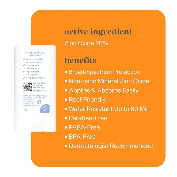 Thinksport SPF 30 Sport Sunscreen Stick with Zinc Oxide, 0.64 oz – Safe, Natural, Water Resistant Sunscreen Stick – Mineral UVA/UVB Sun Protection – Reef Safe Sunscreen 2