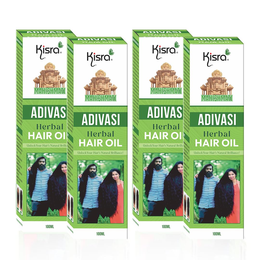 Mahishmati Original Adivasi Herbal Hair Growth Oil, Controls Hair fall, Strong and Healthy Hair, Repair Frizzy Hair | Scalp Nourishment | Helps Hair Thickening | Reduces Split Ends 100ml (Pack of 4)