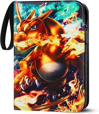 LYAILOOGXL Pokémon Sammelalbum 400 Karten: 50 Doppelseitige Hüllen (4 Fächer/Seite) – Glurak Design Wasserdichtes mit Reißverschluss – PVC-frei & kompatibel mit Scarlet & Violet, Sword & Shield