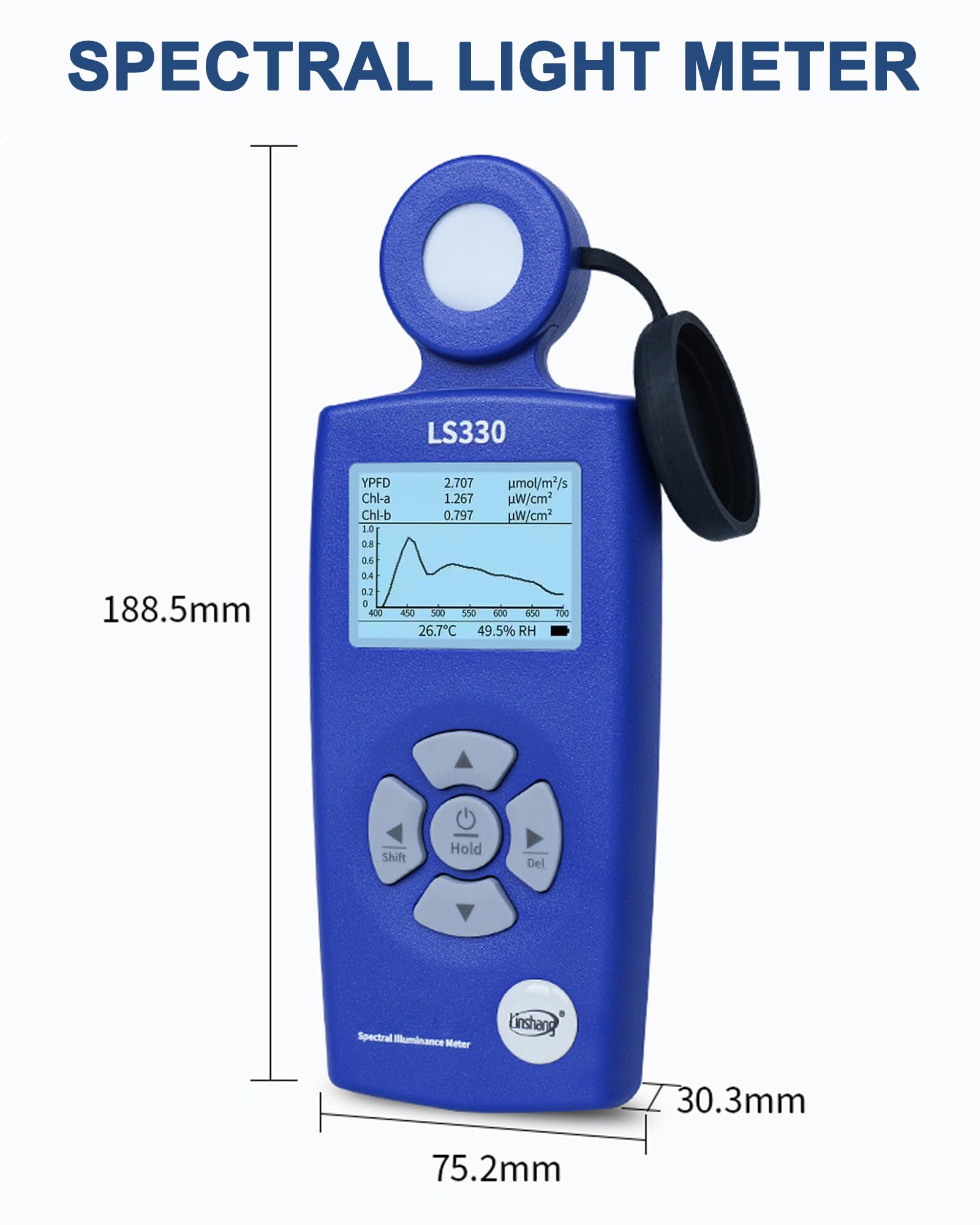 Lichtmessgerät Luxmeter, 0-1,000,000 Lux, CCT/CRI/UV/PPFD/μmol, Spektrales Beleuchtungsstärkemessgerät, Photometer, hohe Präzision, Farbtemperatur, Lumenmessgerät, PAR Meter LS330 für Pflanzen