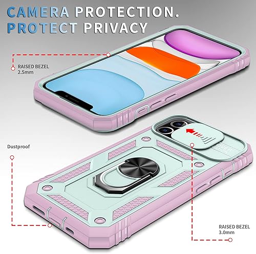 Miniatura 5 de PASNEW Funda para iPhone 11 con cubierta para cámara, anillo magnético, cubierta de cámara deslizante y puerto de carga a prueba de polvo, carcasa
