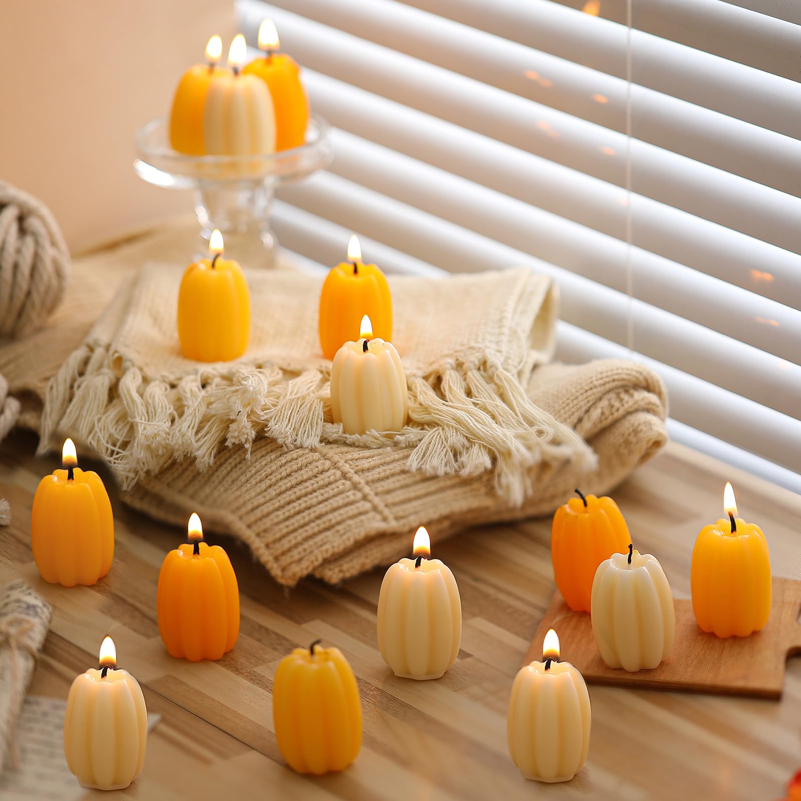 Conelist 12 Pcs Fall Pumpkin Shaped Candles, Mini Votive Thanksgiving Decor