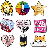 YJPREMIUMS 9PC Funny Enamel Pins Pack - Cute Cartoon Mood Pins for Backpack Jacket Hat Bag, Unique Gifts for Teens Adults Girls Boys