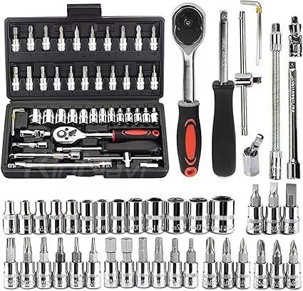 BridgIX 46-Piece Stainless Steel Tool Kit, Multifunctional Wrench Set - Complete Tool Box for Home Use1/4 Inch, 1/2 Inch, 3/8 Inch, 1 Inch Hex Sockets (CASE COLOUR MAY CHANGE)