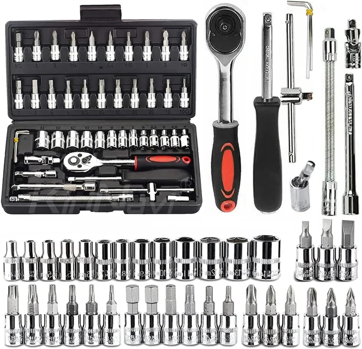 BridgIX 46-Piece Stainless Steel Tool Kit, Multifunctional Wrench Set - Complete Tool Box for Home Use1/4 Inch, 1/2 Inch, 3/8 Inch, 1 Inch Hex Sockets (CASE COLOUR MAY CHANGE) (B0D6NJTQKQ) Amazon Price History, Amazon Price Tracker