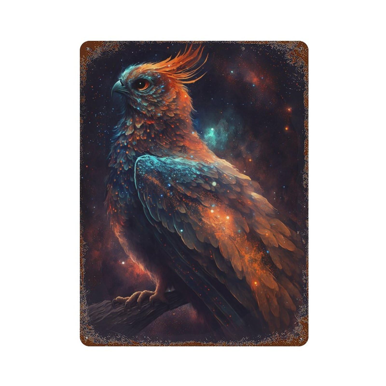 Rust Effect Cosmic Feathered Beast Retro Metal Sign 15.7"x11.8", Novelty Wall Decor for Bistro, Counter And Cafe Decor