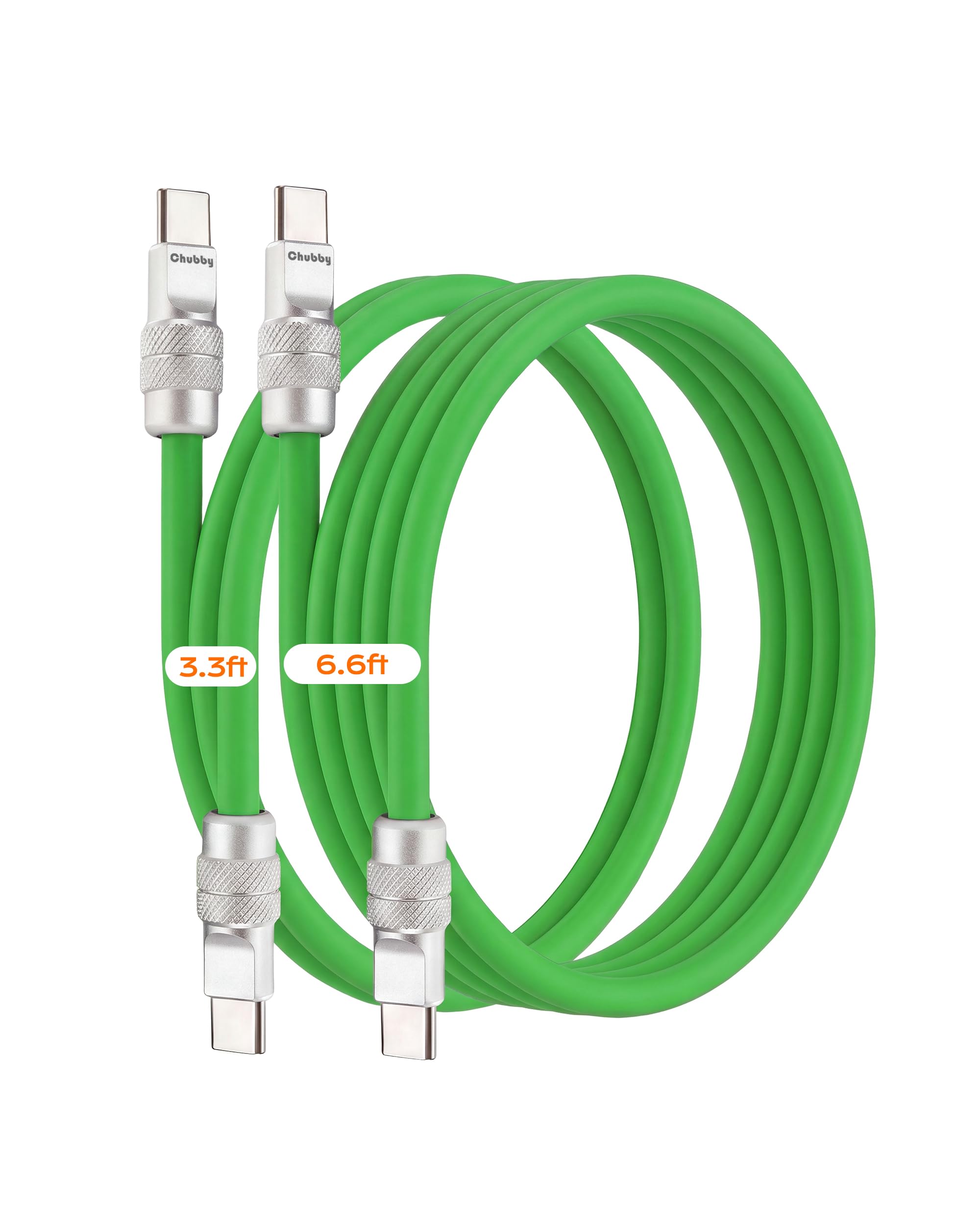 chubbycable Paquete de 2 cables USB C [3.3 pies + 6.6 pies], cable de carga rápida de 240 W de silicona C a C, cable de carga compatible con iPhone 16/15, MacBook, Samsung, iPad y más, verde, tipo C a