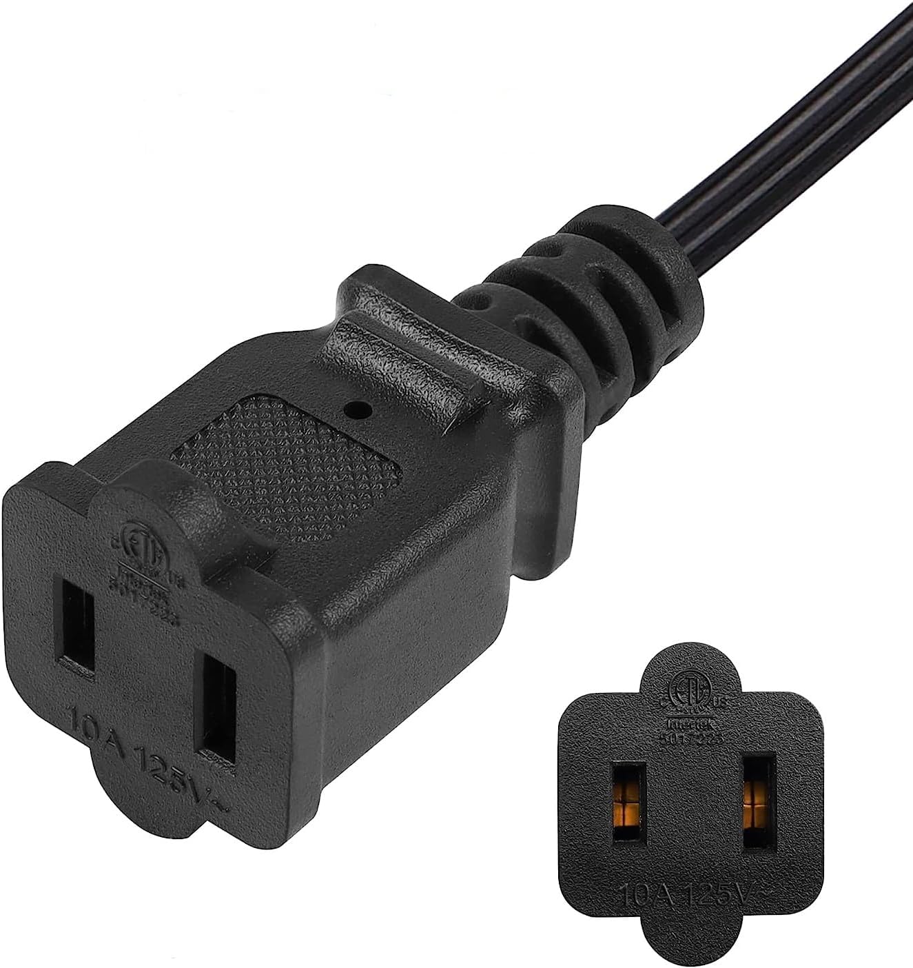 US 2 Prong Short Extension Cord with Switch,2-Prong Cord Extender,US NEMA1-15 Polarized Tiny Extension Cord Two Prong,String Light Extension Cord,16AWG (Polarized w/Switch Black)