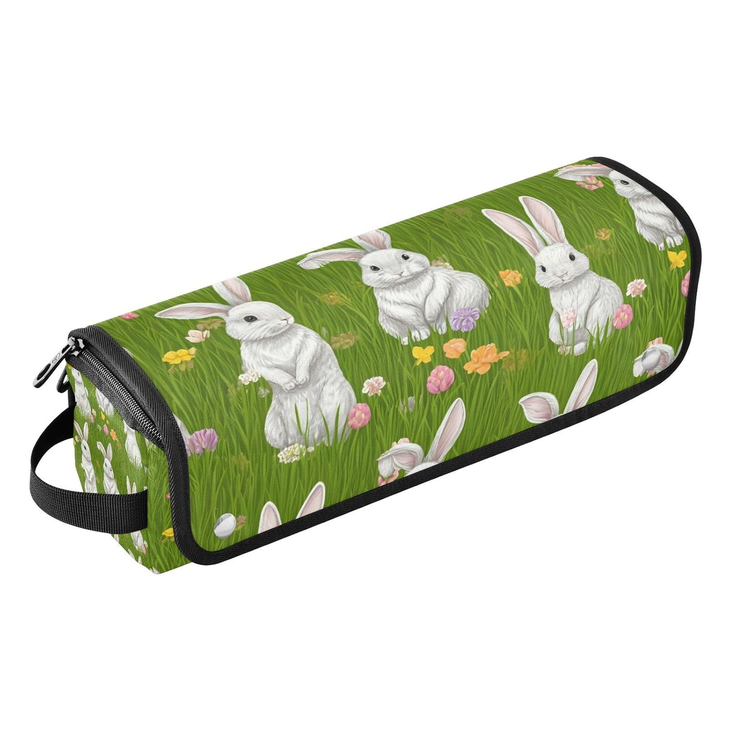 Easter Cute Rabbits Hair Tools Travel Bag Portable Hair Accessory Organizer with Heat Resistant Mat 2 in 1