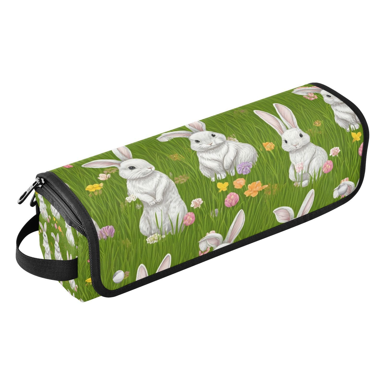 Easter Cute Rabbits Hair Tools Travel Bag Portable Hair Accessory Organizer with Heat Resistant Mat 2 in 1