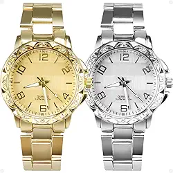 Relógio aço inox + relogio feminino prova dagua dourado qualidade premium combo redondo