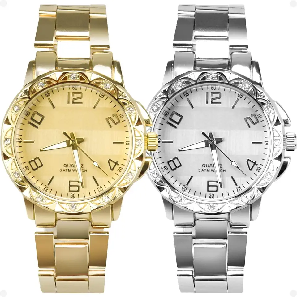 Relógio aço inox + relogio feminino prova dagua dourado qualidade premium combo redondo