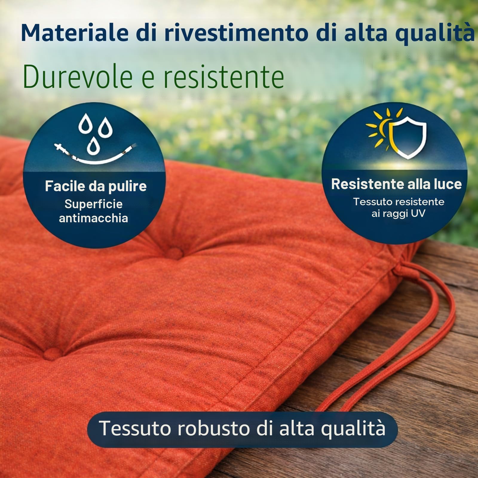 BURI 6 cuscini per sedia da giardino con schienale alto, 117 x 49 x 6 cm, resistenti alle intemperie, con anima in schiuma e tessuto non tessuto, cinghie di fissaggio e laccetti, comodi cuscini per