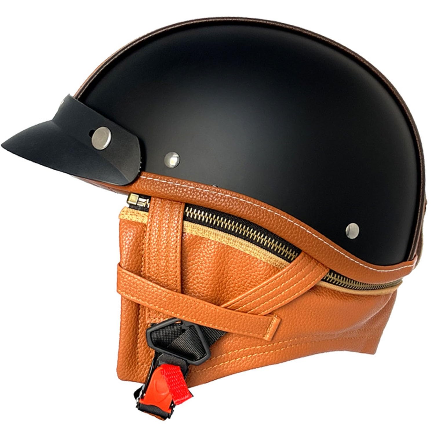 Półkask motocyklowy w stylu niemieckim, z otwartą twarzą, skórzany kask motocyklowy z homologacją ECE dla dorosłych - lekki ABS z oddychającą, wyjmowaną wkładką