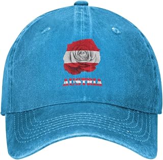Flower Austrian Austria Flag Vintage Washed Denim Baseball Cap Adjustable Trucker Hats