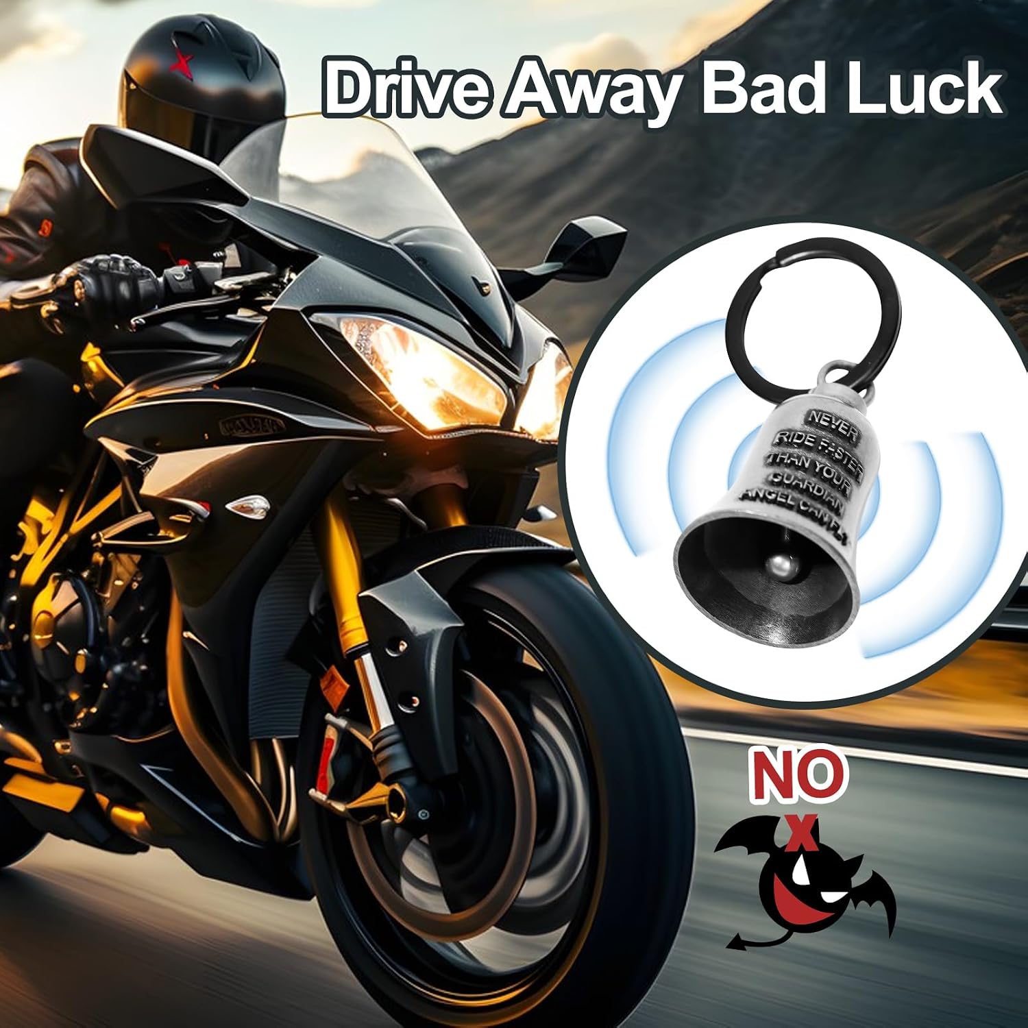 Guardian Bell Motorcycle for Bikers, Guardian Angel Gremlin Bells with 2 Key Chain Ring for Luck Riding, Motorcycle Rider Accessories