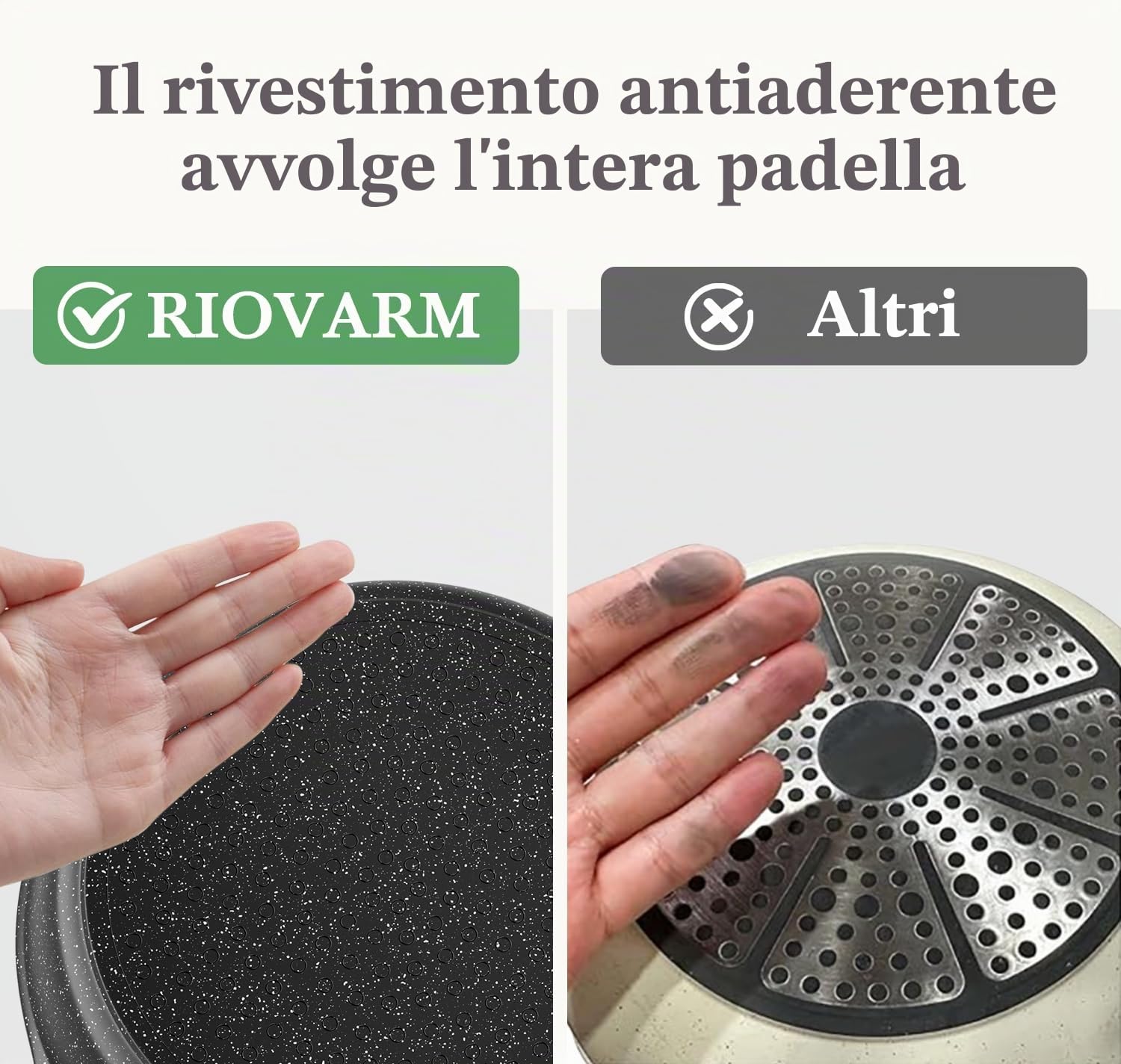 RIOVARM Induzione Set di padelle con manici staccabili, Antiaderente Padelle universali 20 cm 24 cm 28 cm, Granito Padella per omelette senza PFOA, Set di pentole Adatto per forno e lavastoviglie