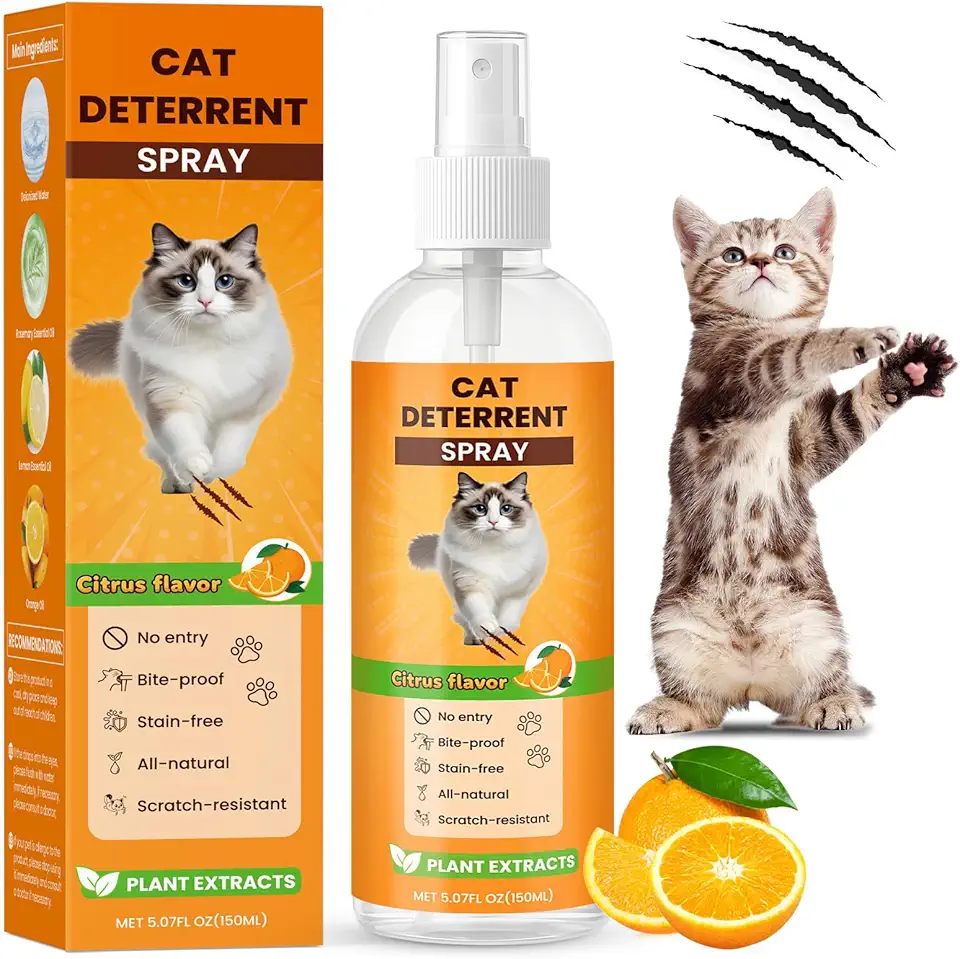 Cat Deterrent Spray with Added Citrus Essential Oil,150ml Efficient Anti-Scratch Cat Spray,Safe,Natural Indoor/Outdoor Training Spray for Furniture to Prevent Cat Scratching and Territory Marking