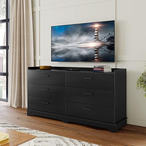 Miniatura 6 de Hasuit Cómoda doble de 6 cajones cómoda moderna torre de almacenamiento y cajoneras organizador de ropa grande para dormitorio