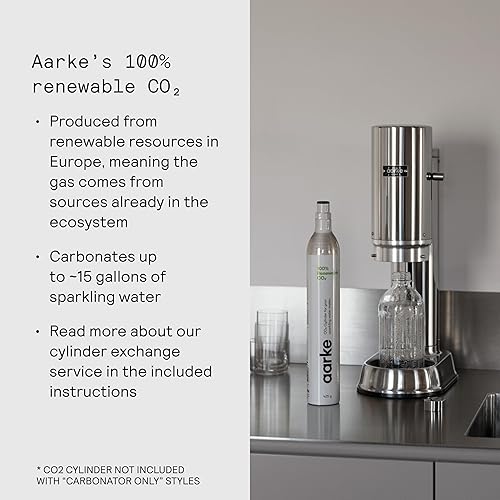 Miniatura 7 de Aarke Carbonator Pro, máquina de agua con gas y carbonatación, acero inoxidable con botella reutilizable de vidrio, volumen de 800 mL/27 fl oz