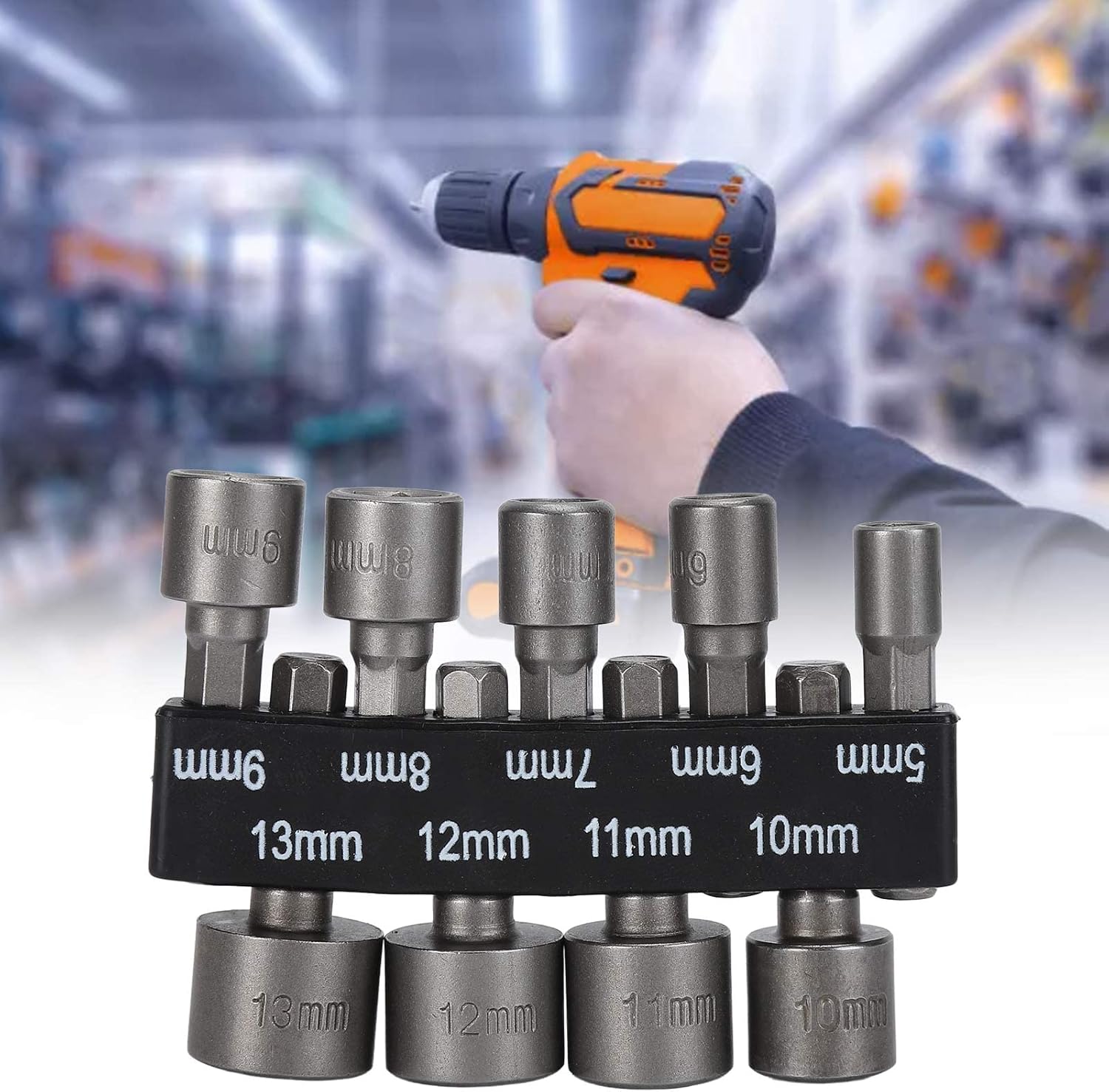 9Pcs Socket Bit, Chrome Vanadium Steel Screwdriver Sockets with Storage Holder, 1/4in Hex Shank for Electric Drill