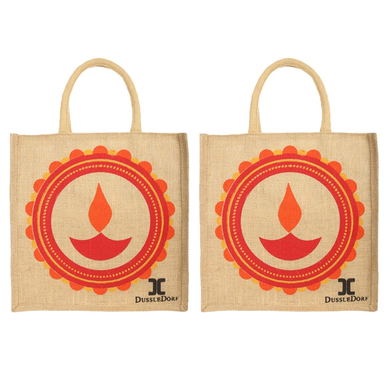 DUSSLE DORF Full Handles Best Gift for Diwali Festival | Jute Bags with Zip | Jute Tote Bag | Jute Tiffin Bags | Printed Jute Bag | Jute Carry