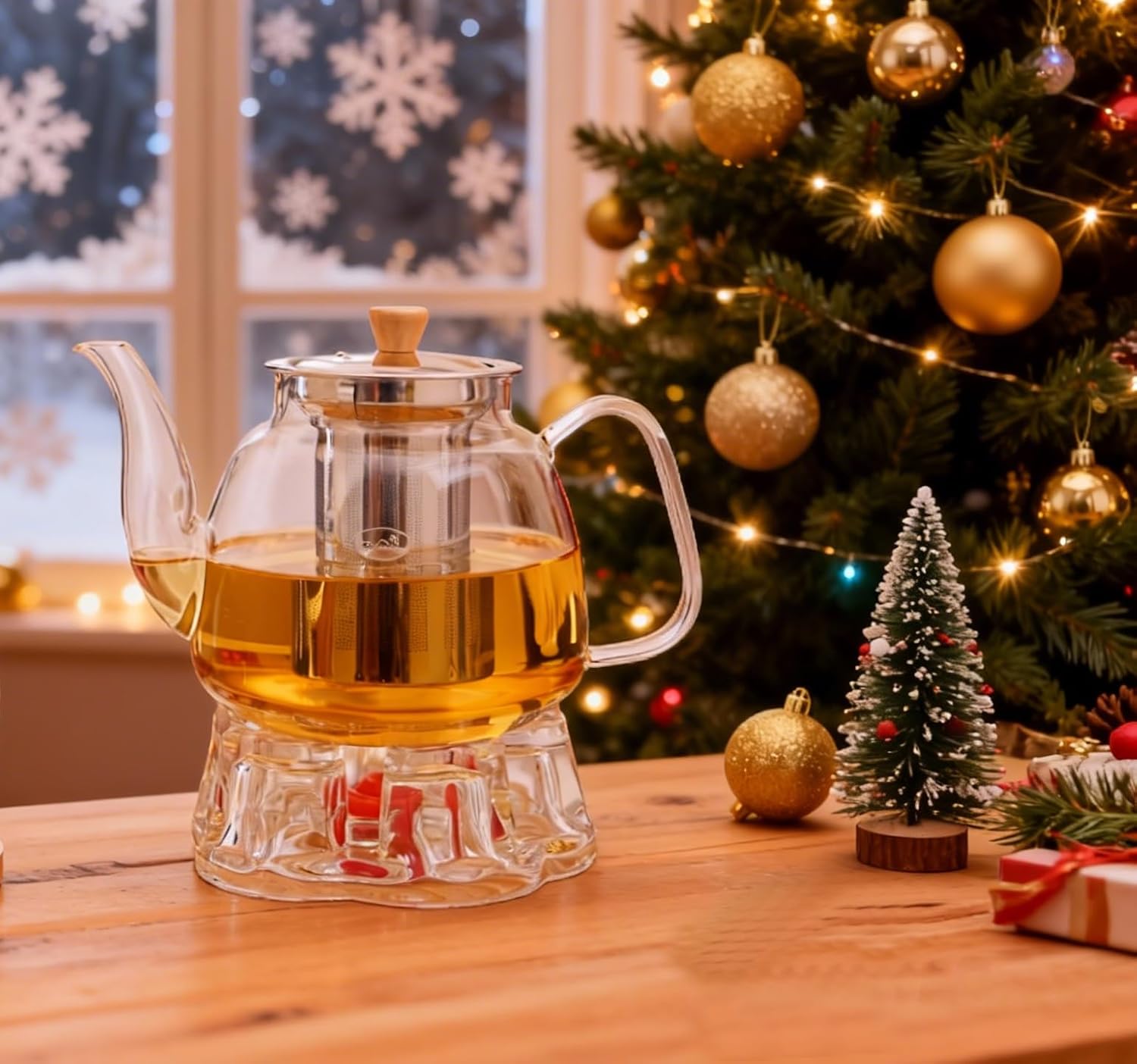 CNGLASS Glass Teapot with Infuser(37.5oz),Clear Tea Kettle with Removable Stainless Steel Strainer,Stovetop Safe Glass Teapot for Blooming and Loose Leaf Tea - Image 5