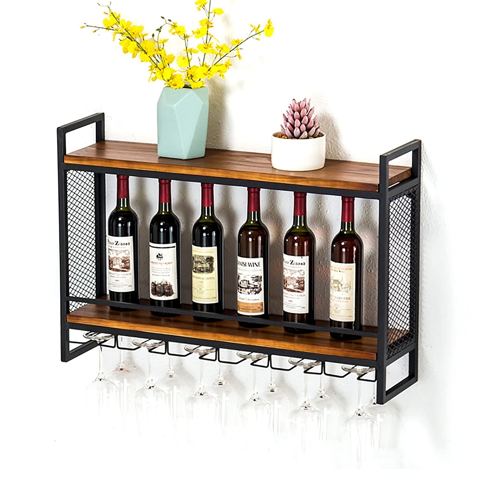Supports à suspendre au mur et plafond pour bouteilles de vin et verres de bar
