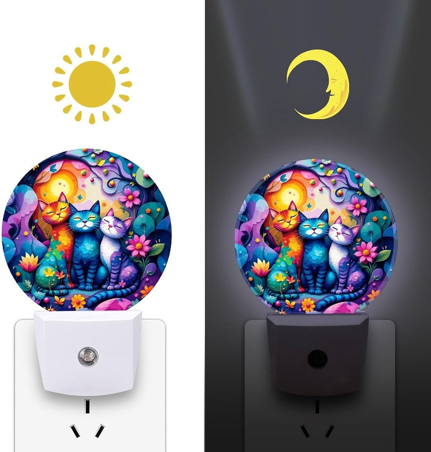 Colorful Cat LED Night Light Plug-In Wall Nightlight, Decor 11.2x5x7.5cm image 3