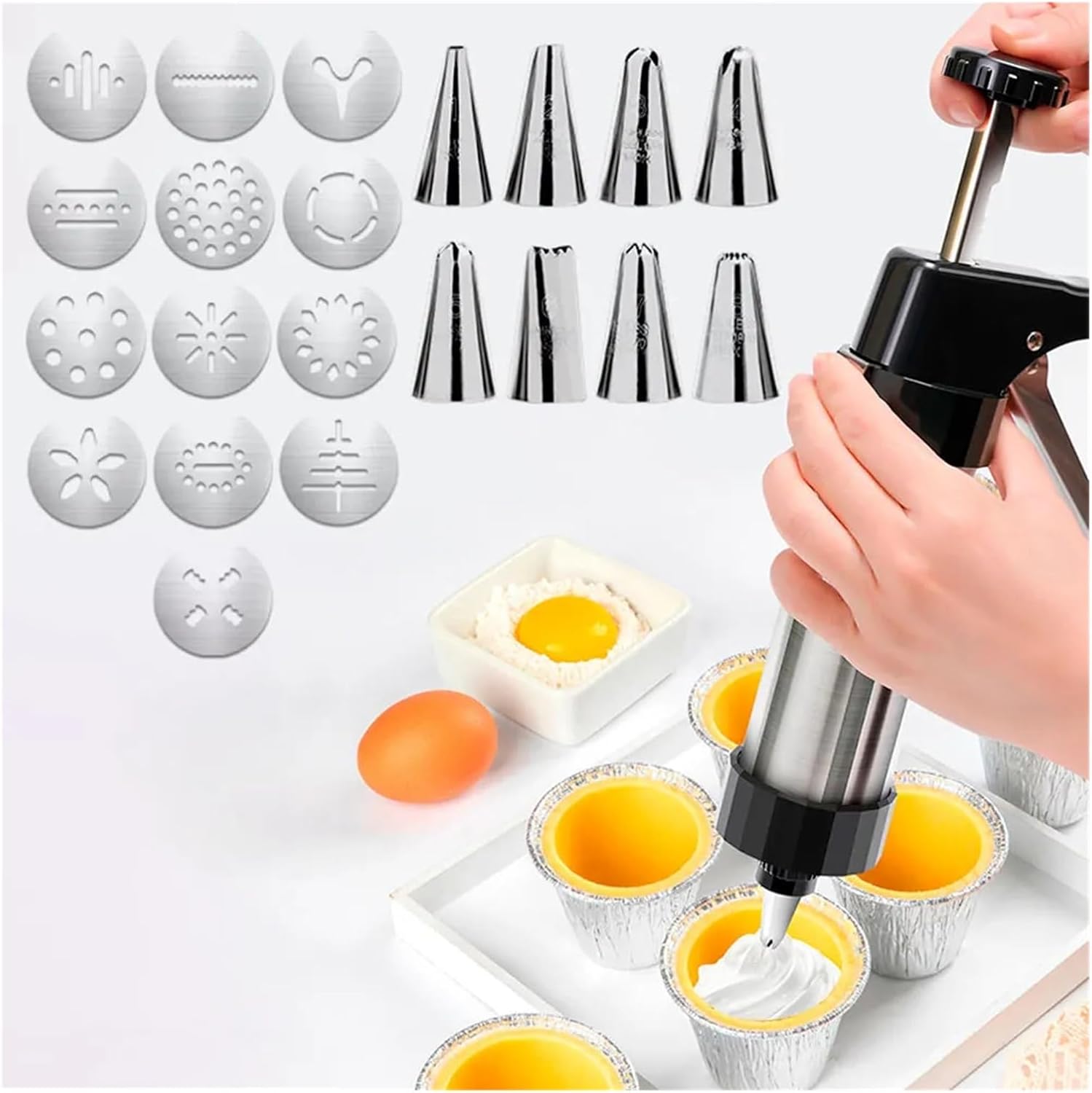 Fit for Stainless Steel Cookie Press Gun - Deluxe Cookie Maker with 13 Discs & 8 Icing Nozzles for Cookies and Decorations