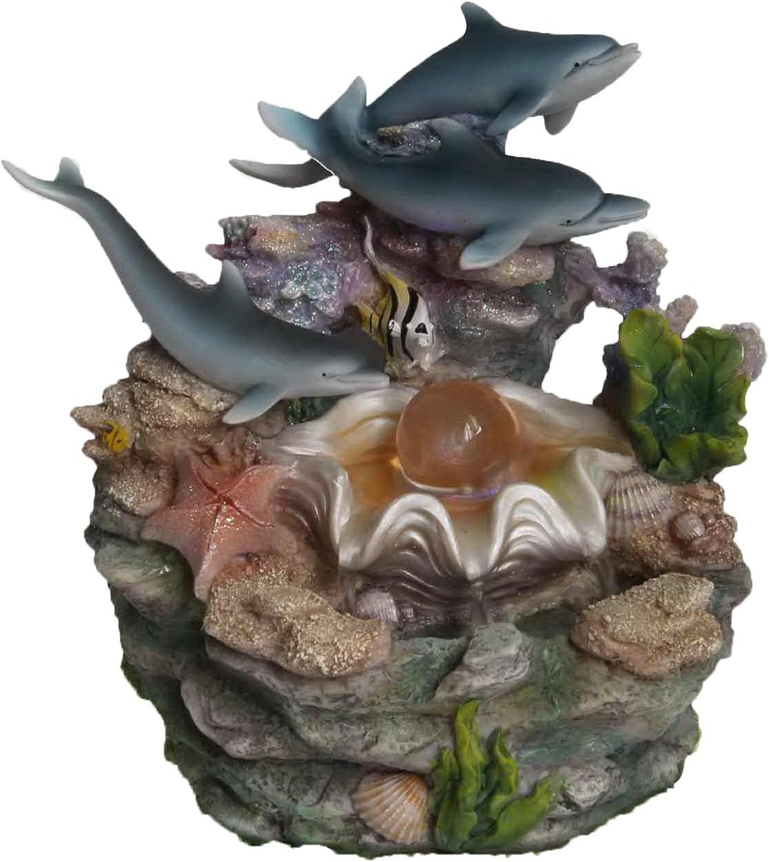 SINTECHNO SNF12031-2 Aristic Sculptural Dolphins and Crystal on Shell Tabletop Water Fountain