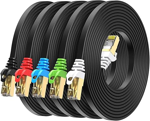 BUSOHE Cable Ethernet Cat8 de 15 pies paquete de 5 unidades multicolor Cat-8 plano RJ45 para computadora red LAN Ethernet 40 Gbps 2000 MHz más