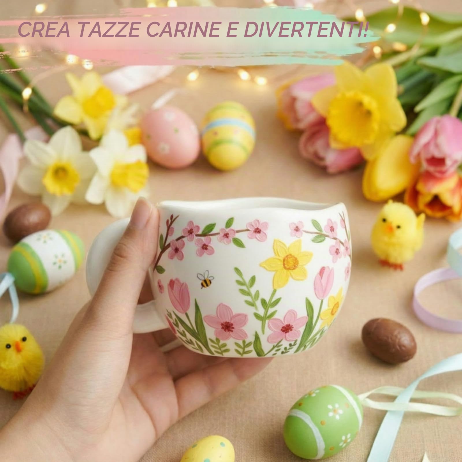 Sinmoe Set di Pittura su Tazza in Ceramica per Adulti 2 Tazze 12 Colori Ceramici 3 Pennelli 1 Tavolozza Regalo Mug Fai da Te Kit Bicchiere da Dipingere da Caffè per Compleanno Natale(Forma di Fiore)