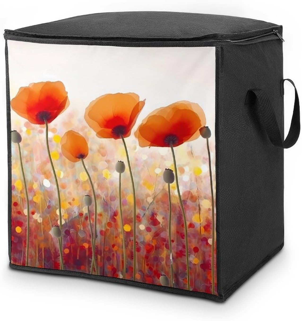 Quilt Storage Bag,Red Poppy Flowers Printed Large Foldable Storage Container Portable Travel Storage Bag for Blankets, Quilts, Clothes, Comforter, Bedding And Pillows