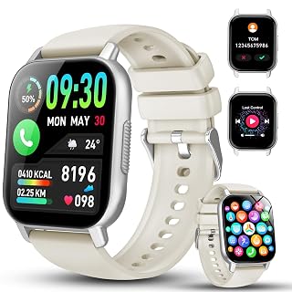 Smart Watch for Men Women with Bluetooth Call/Message Reminder, Smartwatch 1.85" Screen, Fitness Watch Heart Rate/Sleep/Calories/Steps Monitor, 112+ Sport Mode, Activity Tracker for Android iOS, White - Amazon product rated Grade A