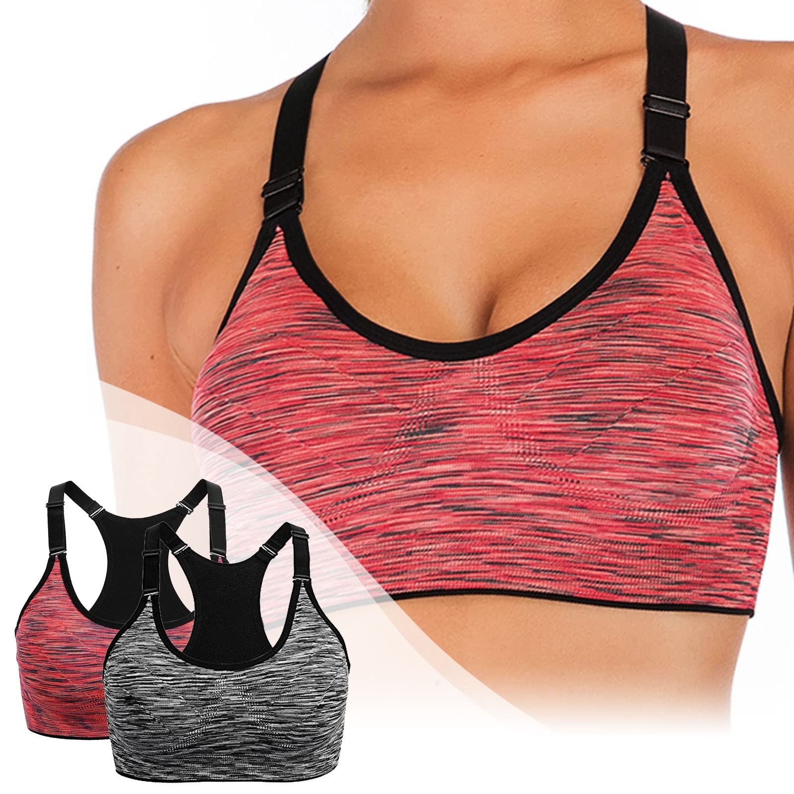 Reggiseno Sportivo da Donna for Yoga Alto, Corsa, Palestra, Senza Cuciture, Canottiera Fitness, Confezione da 2, E, XL