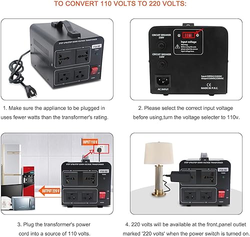 Miniatura 2 de Yinleader Convertidor de transformador de voltaje elevador y reductor de 1500 W de 110 V a 220 V o 220 V230 V240 V a 110 V120 V con cable de