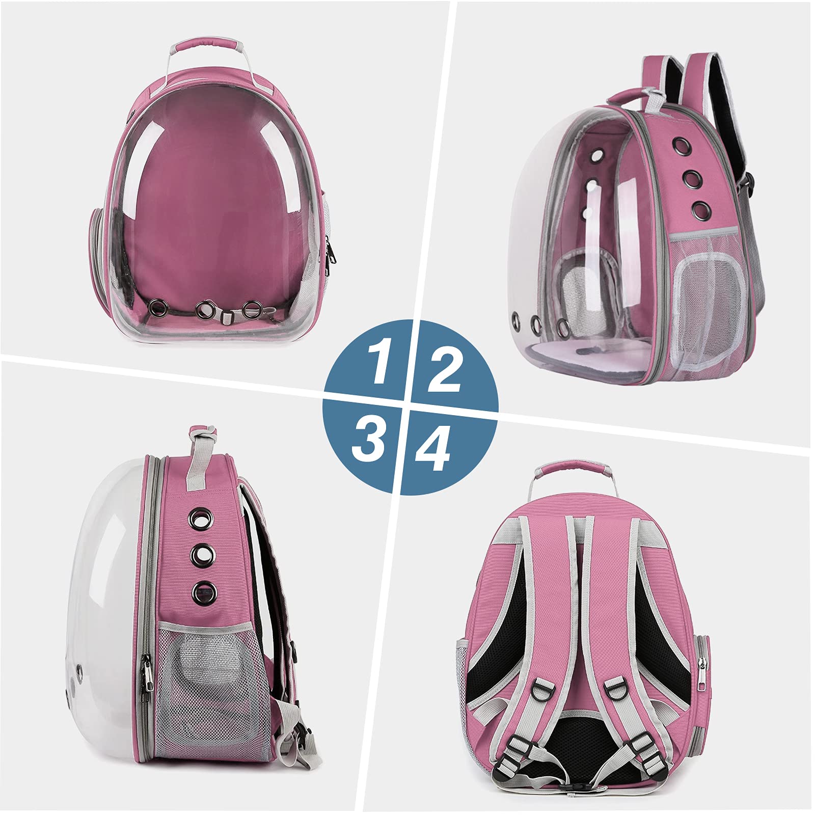 PETCUTE Katzenrucksack Raumkapsel,Tragbar Haustier-Rucksack für kleine Katzen, Welpen, Hunde, Hase,Atmungsaktiv transparenter Hunderucksack,für Reisen, Spaziergänge und Wandern,Rosa