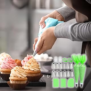Kit de 21 herramientas para decoración de tartas, incluye 2 bolsas de silicona reutilizables, 16 puntas de tubería, 3 ra...