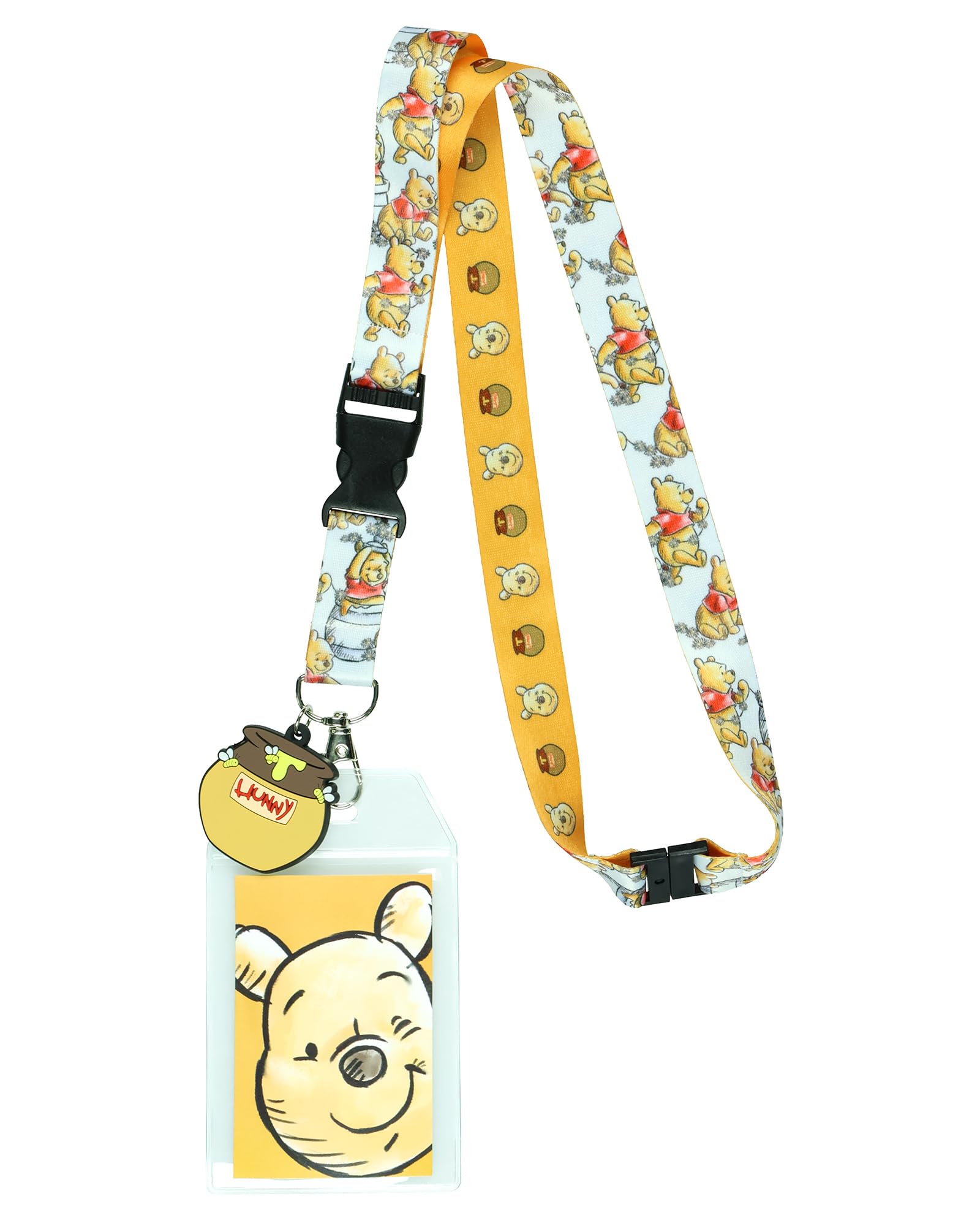 Disney Winnie The Pooh Hunny Pot Breakaway Lanyard ID Badge Holder with 2" Rubber Charm