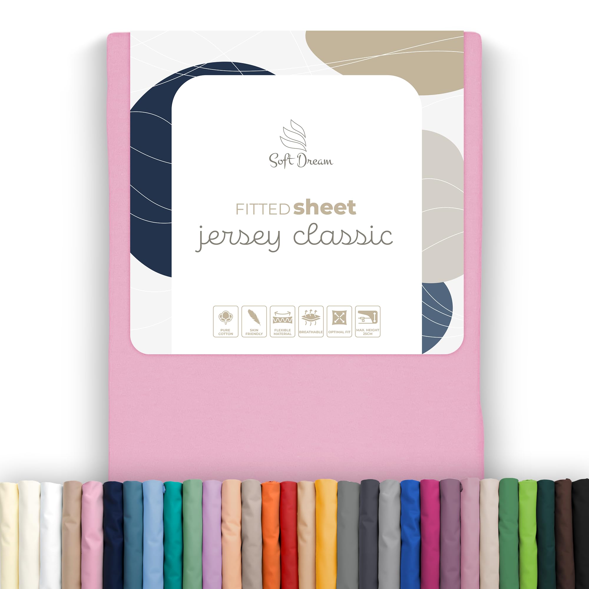 Soft Dream Fitted Sheet 100 x 200 cm - 100% Cotton Jersey, 30 cm Bridge, Elasticated Edge, for Mattresses up to 25 cm Height, Oeko-Tex Standard 100 - Pink