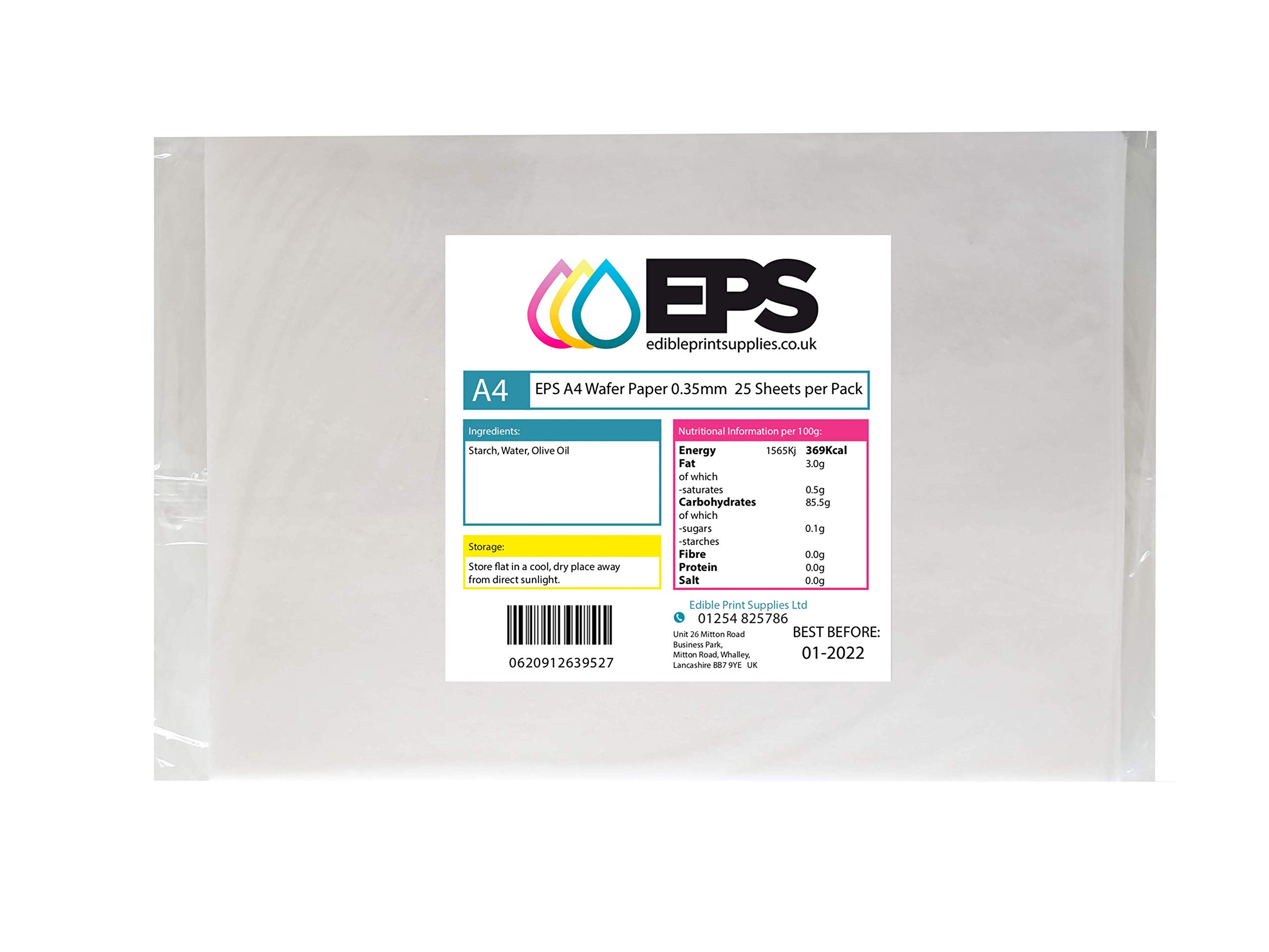 Buy EPS Edible Wafer Potato Starch Paper Pack 25 plain white A4 sheets